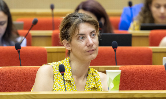 Fanny Lacroix dans le public, dans la salle Médicis du Palais du Luxembourg, lors du Colloque Odas sur l'Habitat Inclusif (juin 2023)