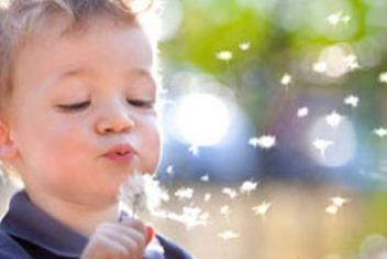 Un enfant soufflant sur un pissenlit